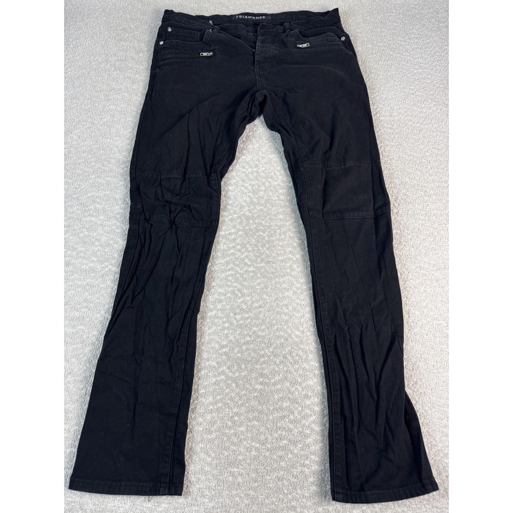 7 Diamonds Pants Mens 33 Black Moto Zipper Pocket‎ Slim Fit Streetwear Jeans
